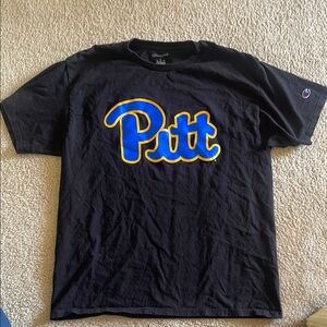 Pittsburgh University Black T-Shirt with Blue and Yellow 'Pitt' Logo Champion